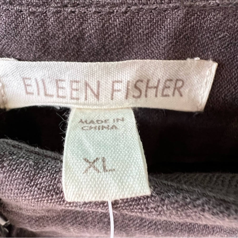 EILEEN FISHER WASHED LINEN TWILL BROWN WIDE LEG TROUSERS SIZE XL NWT - Picture 4 of 7